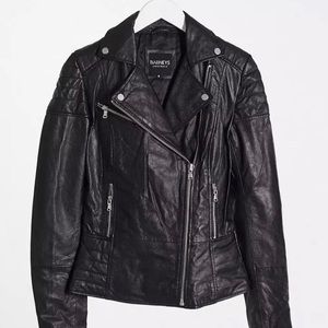 Vintage Barney's Originals Leather Biker Jacket with Shoulder Quilting Detail